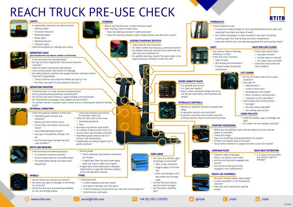 Reach Truck Pre Use Check Poster 6079